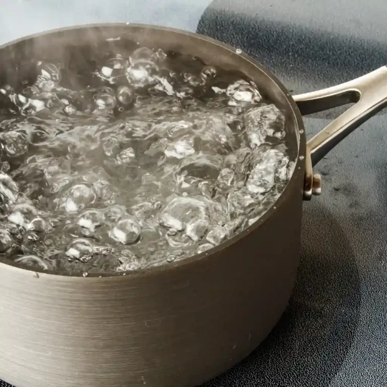 A pot of water boiling on a stovetop with fresh vegetables and pasta ready to cook, showcasing the boiling method.