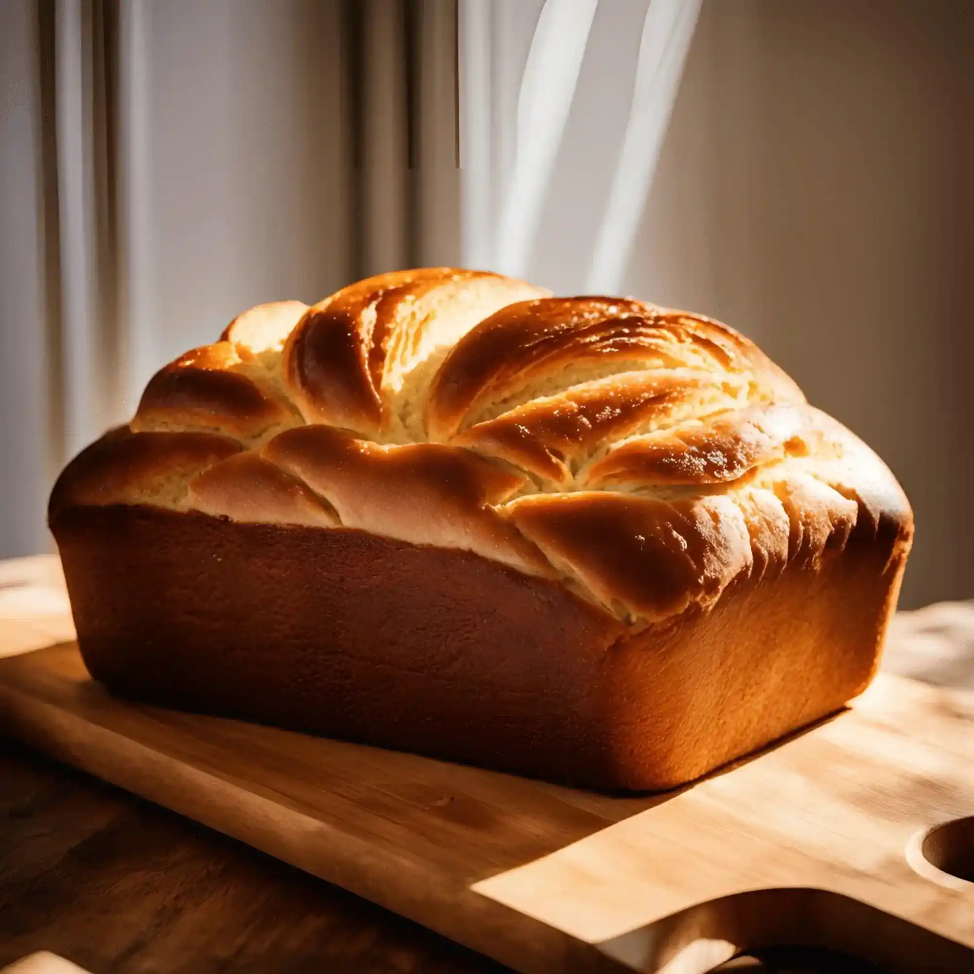 Soft, golden-brown brioche loaf with a light and airy texture, sliced to show its buttery crumb.