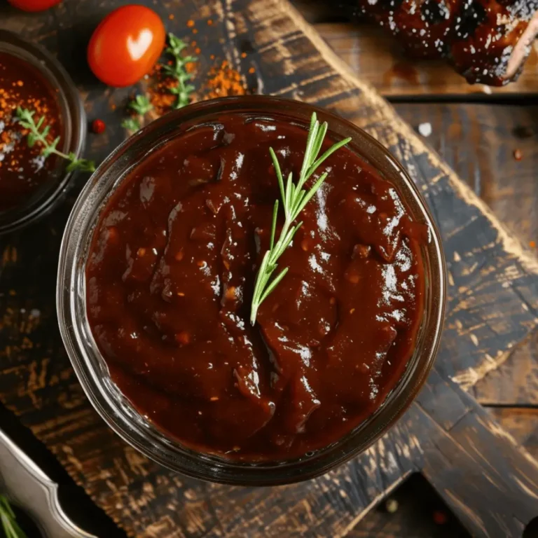 A rich and smoky homemade barbecue sauce in a jar, perfect for grilling, dipping, or marinating meats and vegetables.