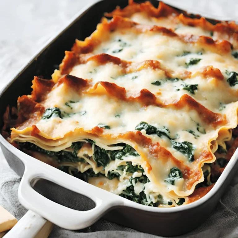 A delicious lasagna recipe: a plate of spinach and ricotta lasagna, with layers of pasta, creamy ricotta and vibrant spinach.