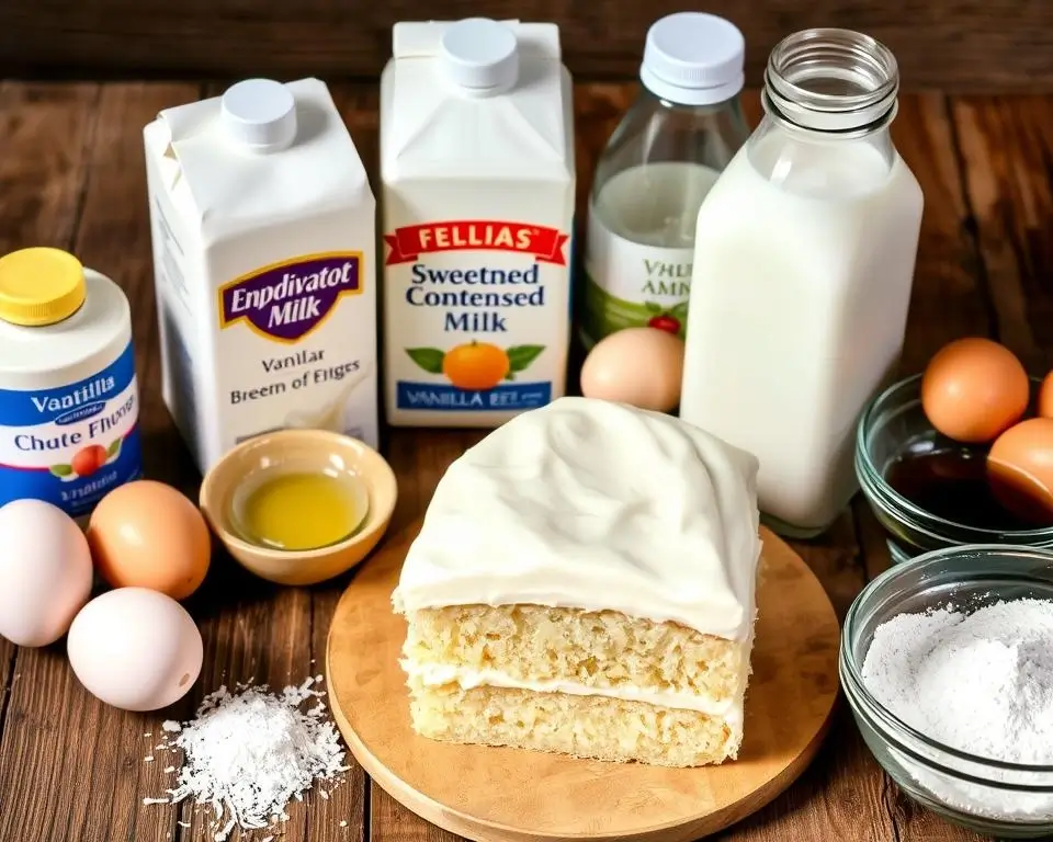 A slice of tres leches cake soaked in a creamy milk mixture, topped with whipped cream and a sprinkle of cinnamon.