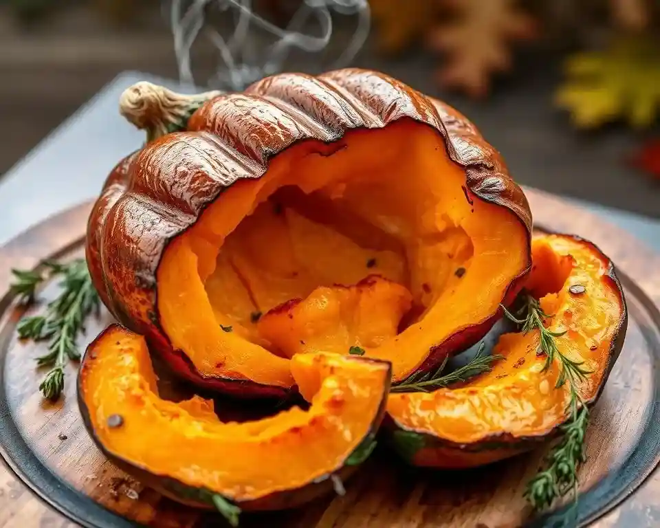 A delicious plate of kabocha squash, cooked with savory seasonings, herbs, and vegetables, showcasing a vegan Chinese-inspired dish.