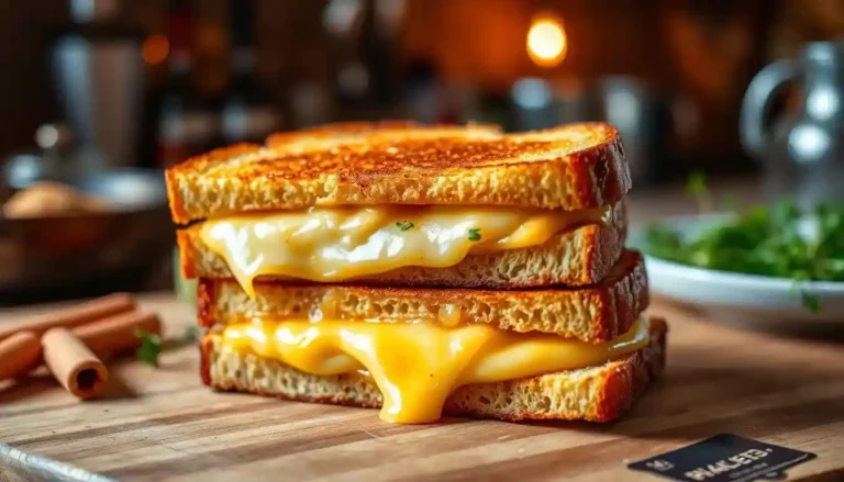 A delicious raclette sandwich featuring melted cheese, crispy bread, and fresh ingredients like ham, pickles, and greens.