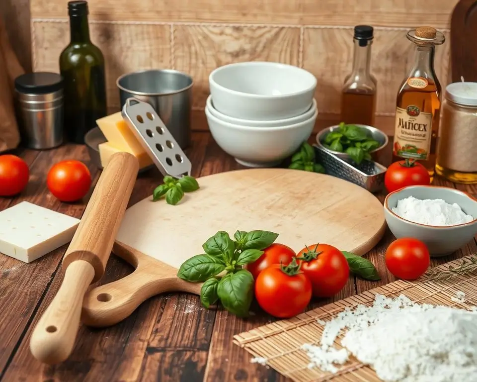 A freshly baked ricotta cheese pizza with a golden crust, dollops of creamy ricotta, fresh basil leaves, and a drizzle of olive oil.